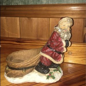 Holiday Wine Holder Stand Santa Carrying Bag With Bells Red White Brown